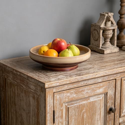 Ceramic Fruit Bowl for Kitchen Counter,Decorative Pedestal Bowl for Table Countertop,Japanese Stye Large Footed Serving Bowl,10.2 Inch (Brown)
