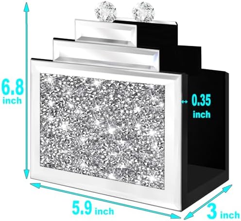 Wocred Mirror Napkin Holder,Crystal Crushed Diamond Vertical Holder,Cute Tissue Holder Holds Napkins Upright for Bathroom，Dining Table，Kitchen Table.(6.8”X5.9”X3”)