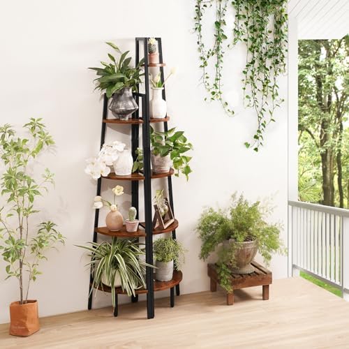 Yoobure 4-Tier Corner Shelf Stand- 54" Tall Corner Bookshelf with Metal Frame, Industrial Ladder Corner Shelves Display Shelf for Bedroom Living Room, Corner Bookcase Corner Plant Stand for Balcony