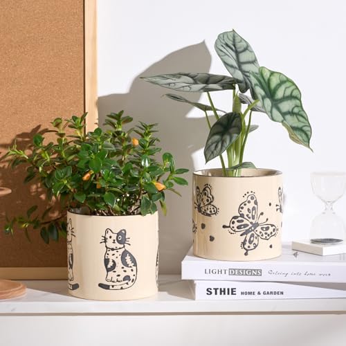 STHIE 5 Inch Ceramic Plant Pot with Drainage, Cute Planter for Indoor Plant