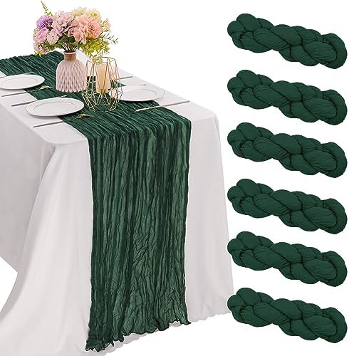 6 Pieces Dark Green 10FT Cheesecloth Table Runner Boho Gauze Fabric Table Runner Rustic Sheer Runner for Wedding Birthday Baby Shower Party Boho Table Decoration（Dark Green）