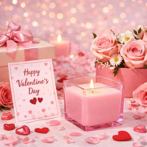 CONNOO 12 Pack 9oz Pink Glass Square Candle Jars with Bamboo Lids
