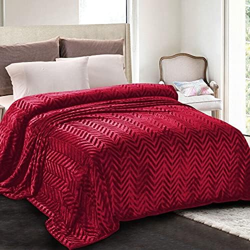 Whale Flotilla Flannel Fleece Bed Blanket Twin XL Size, Red | Lightweight Breathable Soft Bedspread, Plush Fluffy Coverlet Chevron Design Decorative Blanket for All Season, 90x66 Inch