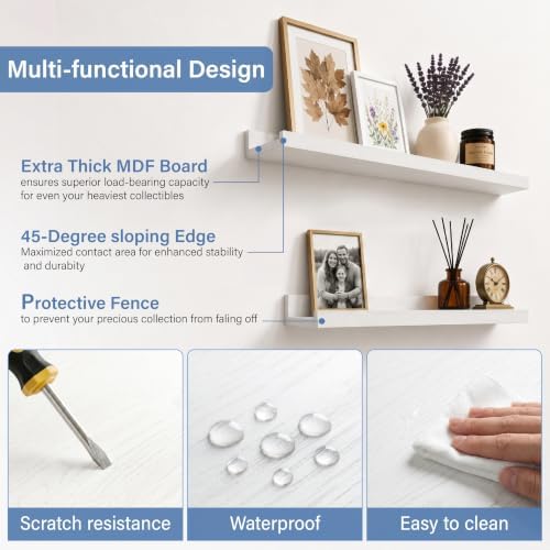 White Picture Ledge Shelves, 16 Inch Floating Wall Shelf Set of 2
