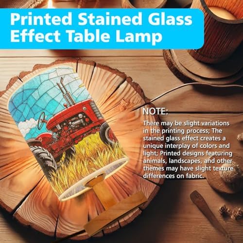 Tractor Table Lamp LED 3-Color Pressed Bedside, Tractor Shade Lamp with Wood Base for Bedroom Living Room Desk Office TL01