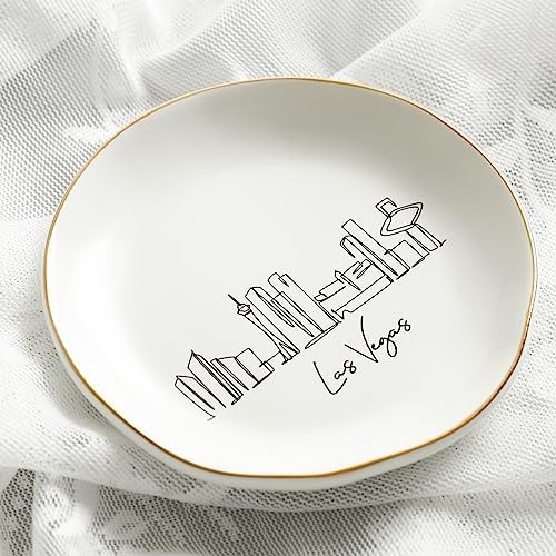 COLLECTIVE HOME - Skyline Jewelry Dish, Ceramic Trinket Dish, Landscape Jewelry Tray, Decorative City View Plate for Rings Earrings Necklaces Bracelet Watch Keys (Las Vegas)
