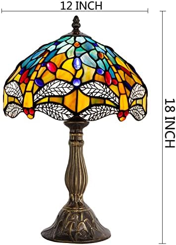 WERFACTORY Tiffany Lamp Stained Glass Dragonfly Style Table Lamp 18 Inch