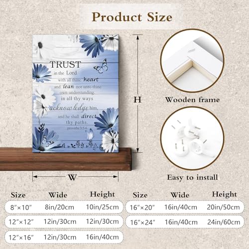 LB Rustic Blue Floral Wall Art for Bathroom Bible Verse on Vintage Grey Wood Canvas Wall Art Wall Paintings Home Decor Butterfly Wall Pictures for Living Room Bedroom Office Ready To Hang, 8x10 Inch
