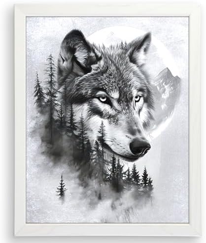 DREAM BIG PRINTABLES Double Exposure Wolf Sketch - 8x10 (Unframed) | Exquisite and Majestic Wildlife Inspired Wall Decor | Wall Decor for Modern Home and Office Spaces