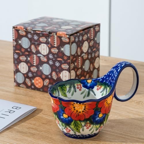 ALMA 16oz Large Soup Bowl Microwave Safe, Floral Soup Bowl with Handle