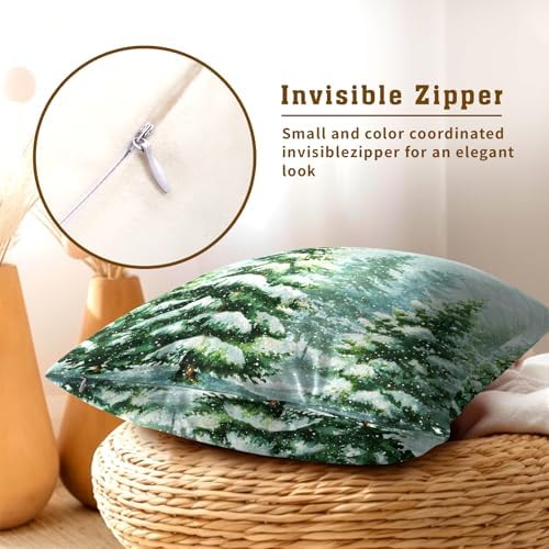 2 Packs Winter Snowy Pine Tree Throw Pillow Covers 24x24 inch for Christma Snow Forest Snowflakes Decorative Cushion Cases Winter Atmosphere Holiday Pillowcase for Home Sofa Patio