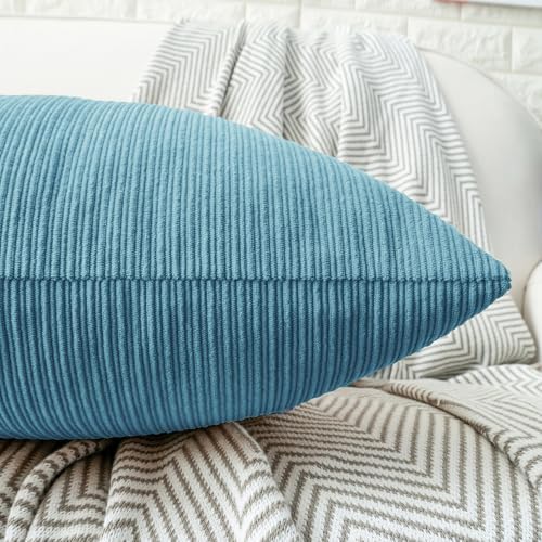 HWY 50 Smoke Blue Chenille Throw Pillow Covers 16x16 Inch Buttons Pack of 2