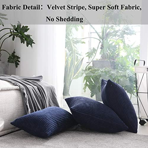 Home Brilliant Striped Decorative Corduroy Velvet Large Euro Sham Set of 2 60x60 cm Couch Throw Pillow Cover for Bed, 24 x 24 inch, Navy Blue
