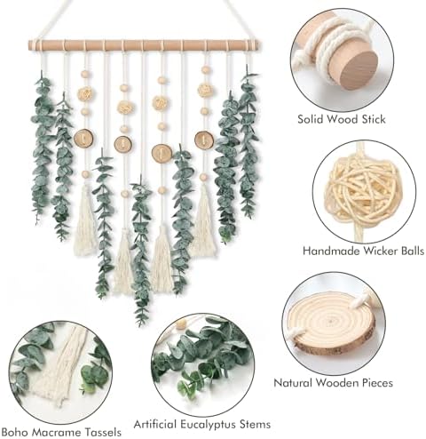 Artificial Eucalyptus Wall Hanging Faux Greenery Decor with Wicker Balls