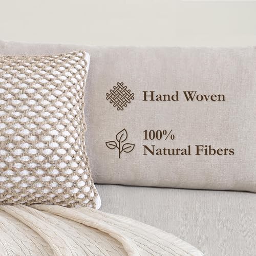 Boho Living Jada Decorative Throw, Includes Accent, Premium Woven Design, Living Room Décor, (2) 20" x 20" Pillow Cover with Insert, White
