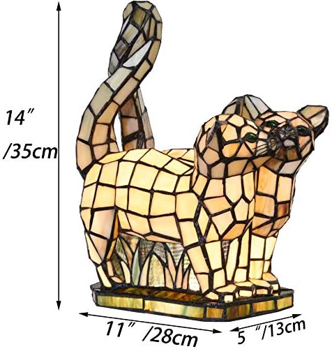 Bieye L10771 Cats in Love Tiffany Style Stained Glass Accent Table Lamp Night Light for Home Decoration (Two Cats, Yellow)