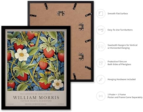 Poster Master Owl Print - William Morris Poster - Flower & Animal Illustration - Botanical Exhibition Wall Design - Floral Bird Artwork - Aesthetic Office or Bedroom Decor - 11x14 Black Framed