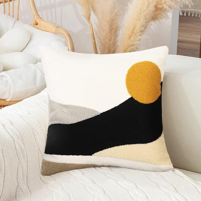 Merrycolor Boho Sun Throw Pillow Covers 18 X 18 Textured Mid Century Modern Throw Pillow Covers Abstract Bohemian Aesthetic Decorative Pillows for Couch Bed Sofa Living Room 1PC