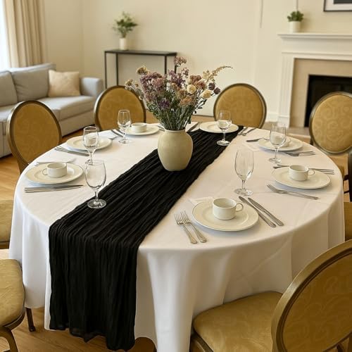 3 Pack Black 10FT Cheesecloth Table Runner 120 Inch Rustic Boho Gauze Cheese Cloth Table Runner for Wedding Baby Shower Bridal Shower Birthday Party Home Decorations