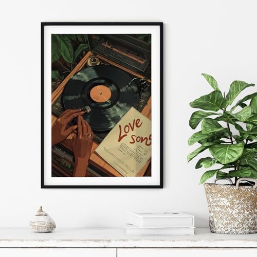 Black Girl Canvas Wall Art Afro Women Music Wall Decor, 16"x24" Unframed | African American Wall Decor, Fashion Girl Abstract Posters Prints, DJ Boho Black Female Paintings, Living Room Bedroom Decor