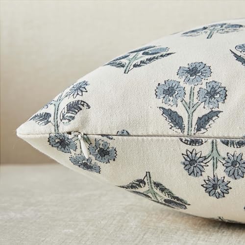 Floral Lumbar Pillow Covers Set of 2, 12x20 Inches Dusty Blue