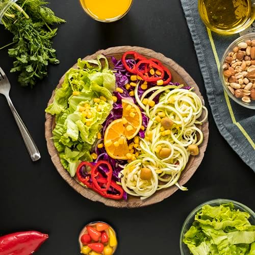 Natural Wooden Tray, Serving Bowl for Salad, Veggies and Fruits, Large Deep Tray for Family, Party (Bowl with Leaf Carving)