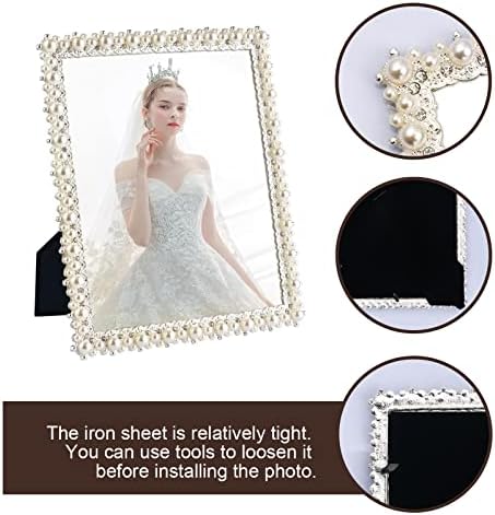 DIKAR 8x10 Wedding Picture Frame, Pearls Diamond Picture Frame for Metal Frame with Glass Front