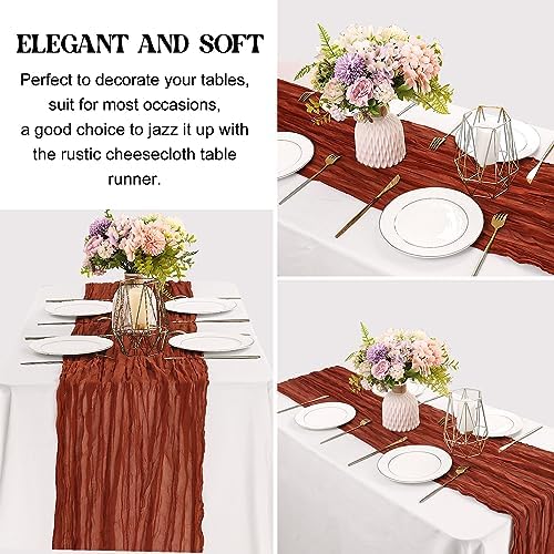 6 Pieces Terracotta 10FT Cheesecloth Table Runner Boho Gauze Fabric Table Runner Rustic Sheer Runner for Wedding Birthday Baby Shower Party Boho Table Decoration（Terracotta）