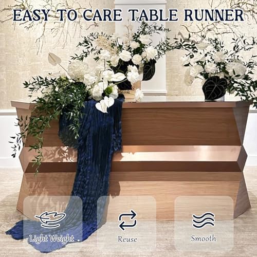 4 Pack 120 Inch Navy Blue Cheesecloth Table Runner Boho Rustic Gauze Sheer Romantic 10 FT Long Cheese Cloth Table Runner for Bridal Baby Shower Wedding Party Birthday Holiday Home Easter Decor
