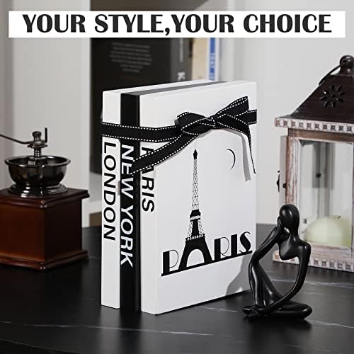 Wesiti 4 Pcs Decorative Books for Home Decor with Resin Statue Thinker Decoration Wooden Farmhouse Stacked Books Modern Decorative Bookends Stack for Tables Shelf Decor(Black)