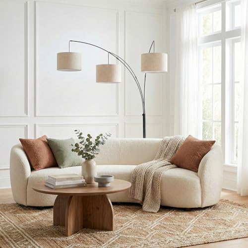 Brightech Trilage Arc Floor Lamp - Large Standing Lamp with 3 Fabric Shades & LED Bulbs for Living Room Over the Sofa, Reading, Multi-Head Traditional Tree Floor Lamp for Bedroom - Black