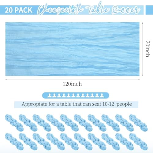 20 Pack Light Blue Table Runner 10Ft Cheesecloth Table Runner Boho Gauze Table Runner Long Cheese Cloth Table Runner Romantic Sheer Fabric Table Runners for Wedding Party Bridal Shower