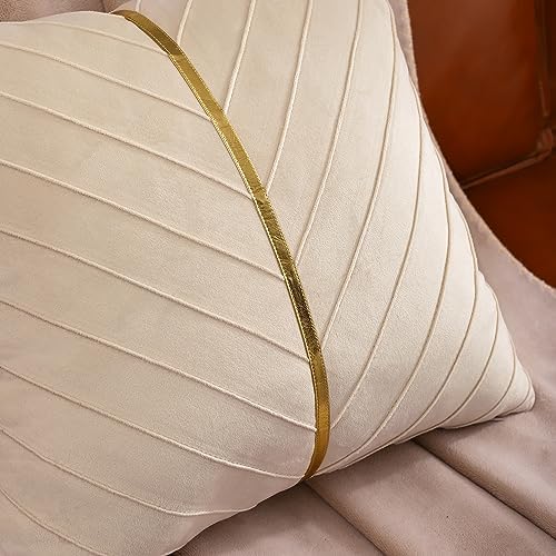 Velvet Throw Pillow Covers 20x20 inch Pack of 2 Gold Decor Cream