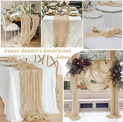 10 Pack Cheesecloth Table Runner 35 x 120 Inch, Beige