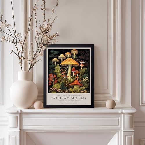 Poster Master William Morris Poster - Mushrooms Print - Flower Art - Farmhouse Illustration - Floral Illustration - Aesthetic Piece - Office or Living Room Decor - 11x14 Black Framed