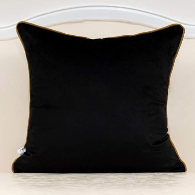 Alerfa Gold Leather Striped Black Throw Pillow Cover 18x18 Inch, Geometric Luxury Decorative Embroidered Velvet Pillow Cover for Couch Living Room Bedroom