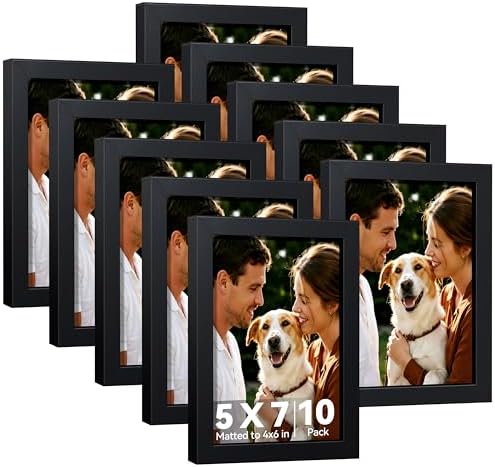 HappyHapi 5x7 Picture Frames Set of 10, Wall or Tabletop Display, Black
