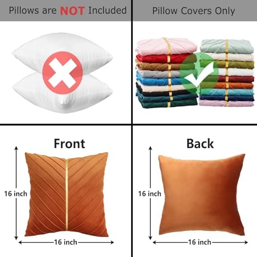 Velvet Throw Pillow Covers 16x16 Pack of 2 Gold Decor Burnt Orange