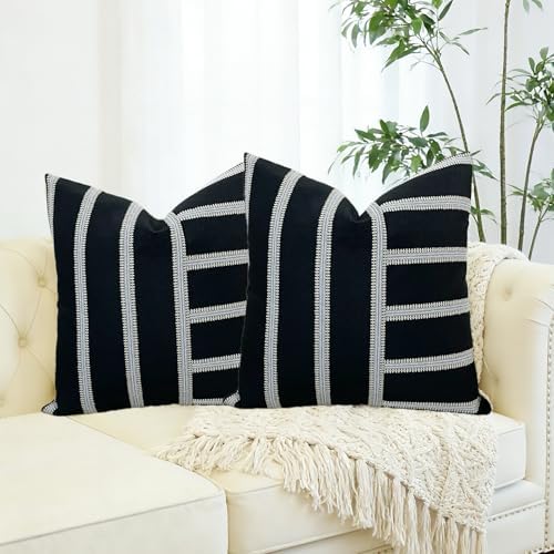Slow Cow Black White Patchwork Throw Pillow Covers 18 x 18 Inch Pack of 2