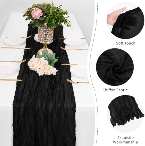 12 Pack Black Cheesecloth Table Runner 17 x 108 Inch Gauze Table Runner Fabric Semi Sheer Cheese Cloth Table Decoration Bulk for Rustic Romantic Wedding Baby Shower Table Decoration