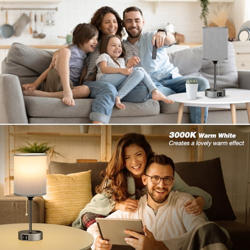 Small Bedside Table Lamp for Bedroom, Desk Lamp with USB Ports for Dorm