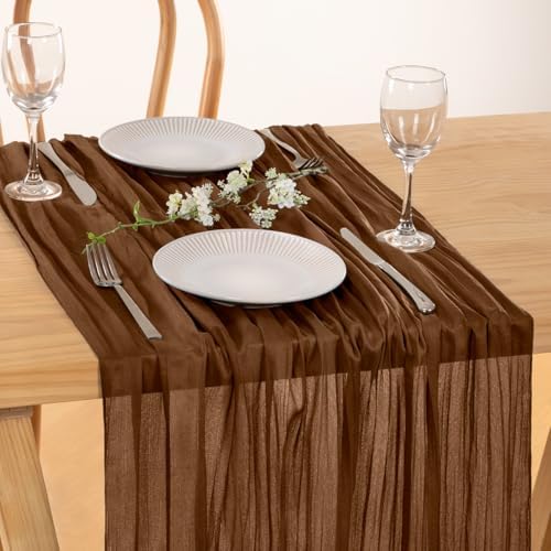 Brown Gauze Cheesecloth Table Runner 10ft Neutral Home Decor