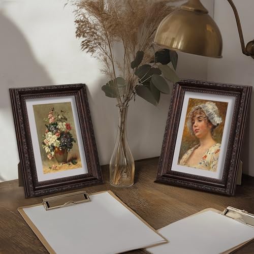 eletecpro 5x7 Vintage Picture Frame, Glass Cover, Brown, 2-Pack
