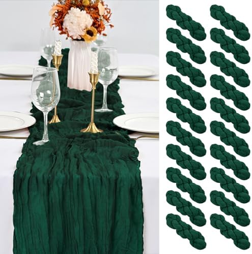 20 Pack Emerald Green Table Runner 10Ft Cheesecloth Table Runner Boho Gauze Cheese Cloth Table Runners Romantic Long Sheer Fabric Table Runners for Wedding Party Bridal Shower