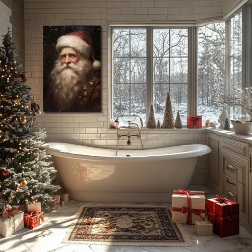 Victorian Santa Claus Portrait Christmas Art for Bedroom 16x24in, Framed Festival Canvas Prints for Christmas Wall Decor, Vintage Winter Pictures for Home Wall Decorations Indoor