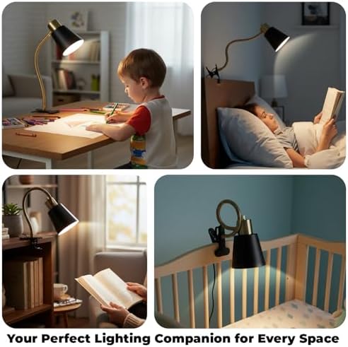 LALISU Desk lamp Eye-Caring Table Lamps 360°Rotation Gooseneck Clip on Lamp