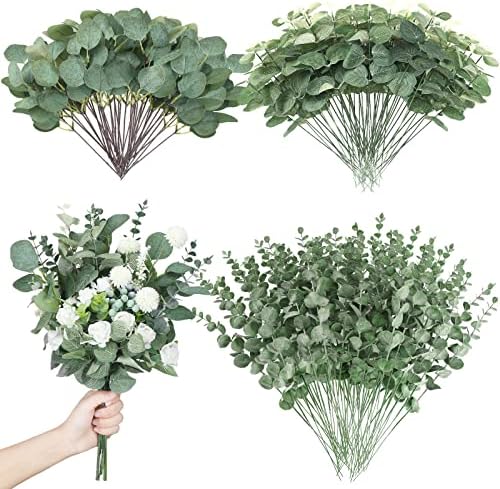 Giegxin 180 Pcs Mixed Artificial Eucalyptus Leaves Stems Bulk Green