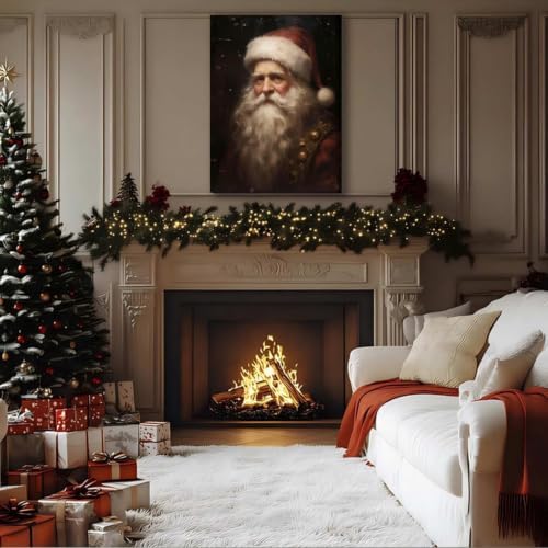 Victorian Santa Claus Portrait Christmas Art for Bedroom 24x36in, Framed Festival Canvas Prints for Christmas Wall Decor, Vintage Winter Pictures for Home Wall Decorations Indoor