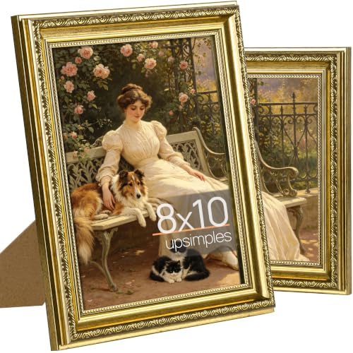 upsimples Vintage 8x10 Picture Frame, Antique Gold Frames, 2 Pack
