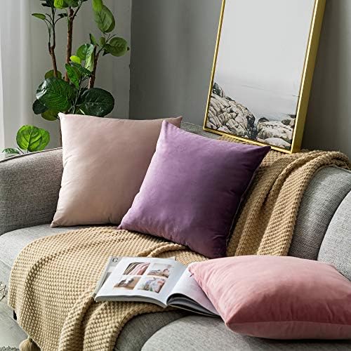 Stellhome Pack of 2 Velvet Pillow Covers Square Decorative Cushion Covers for Bed Couch Sofa Bench, 20 x 20 inch (50 x 50 cm), Hot Pink